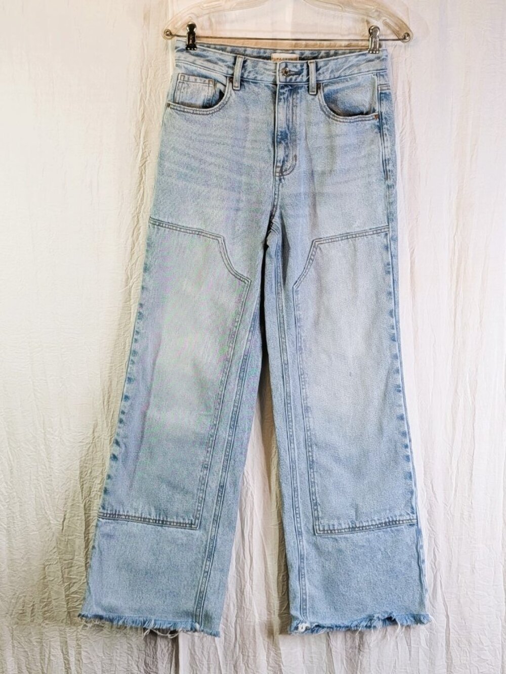 PacSun Light Wash Paneled Wide-Leg Jeans Angular Panel Stitch Frayed Hems 29x30